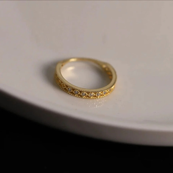 Women's Simulated Diamond Lattice 18k Gold Plated S925 Band Ring,‎ Adjustable - Picture 9 of 13